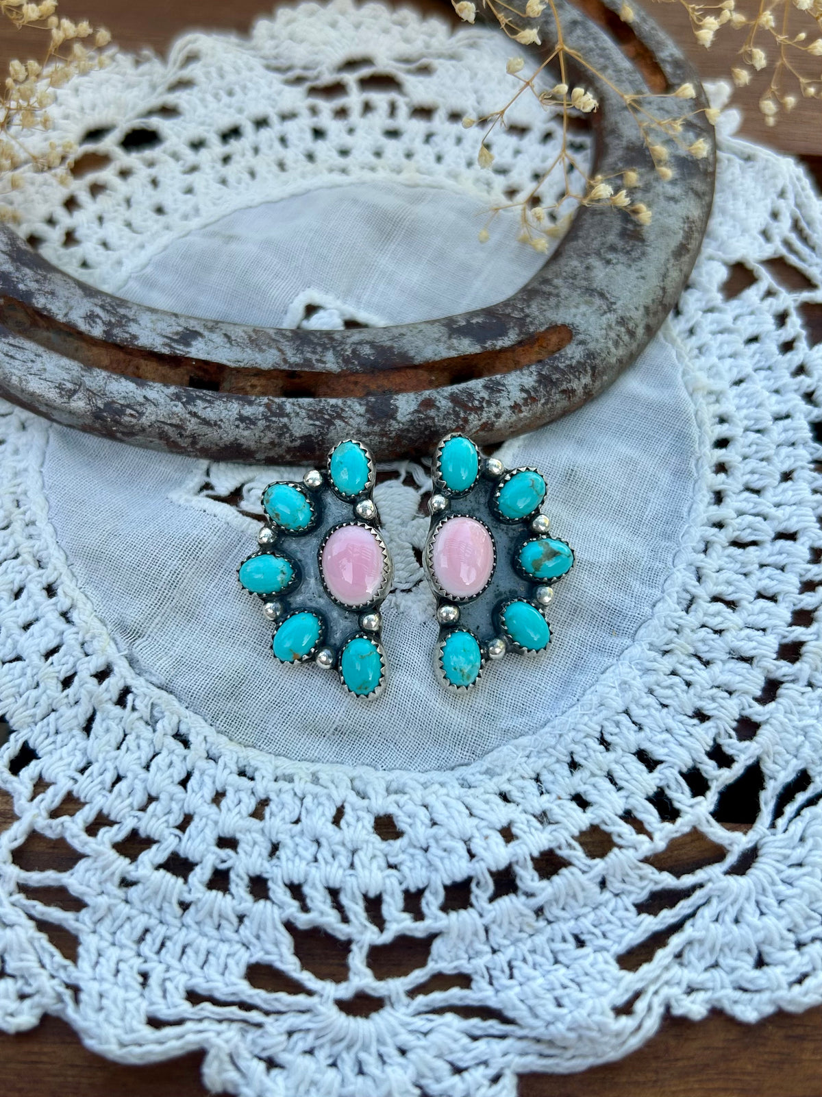 Pink Conch + Sonora Half Cluster Earrings