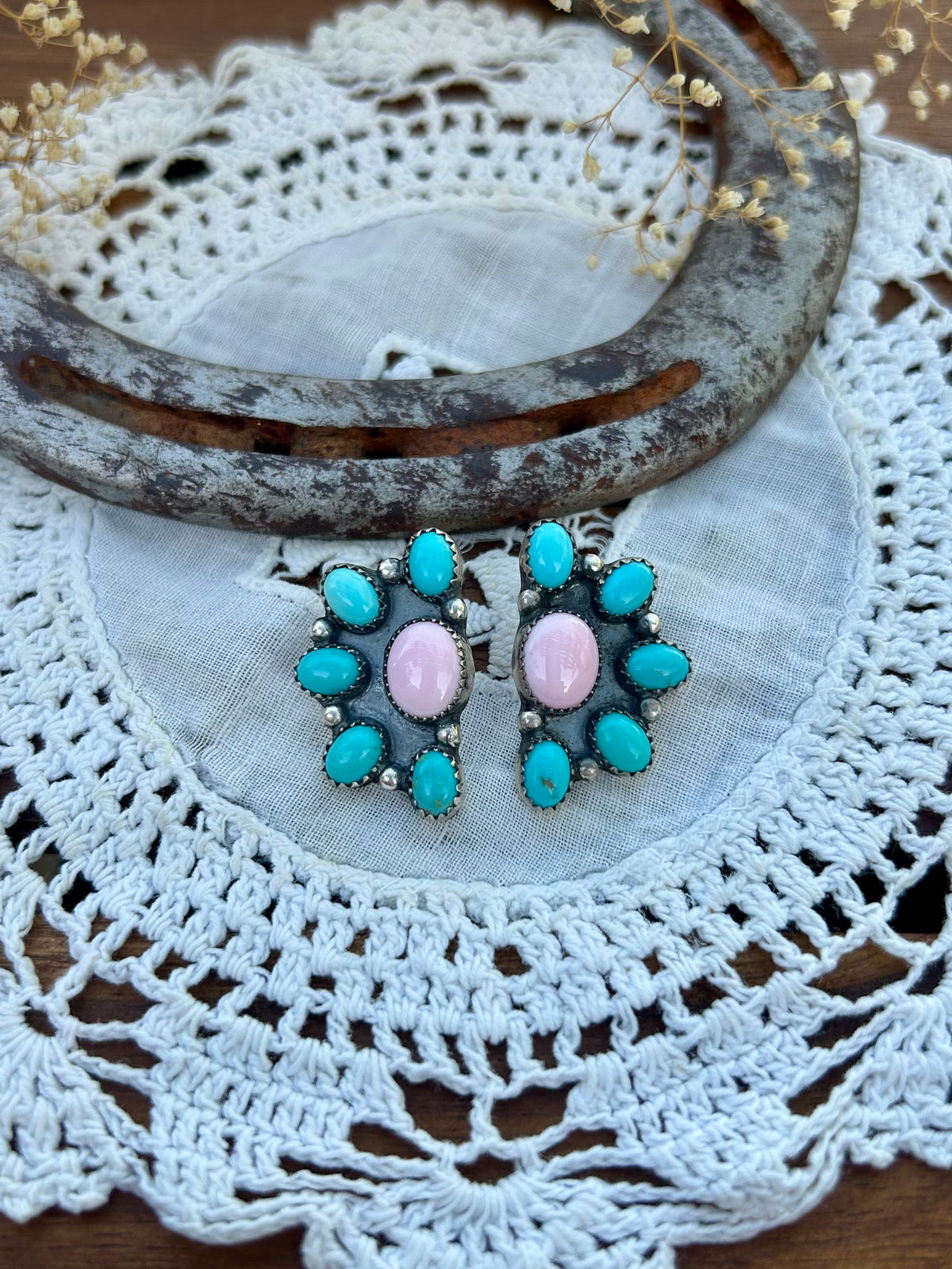 Pink Conch + Sonora Half Cluster Earrings