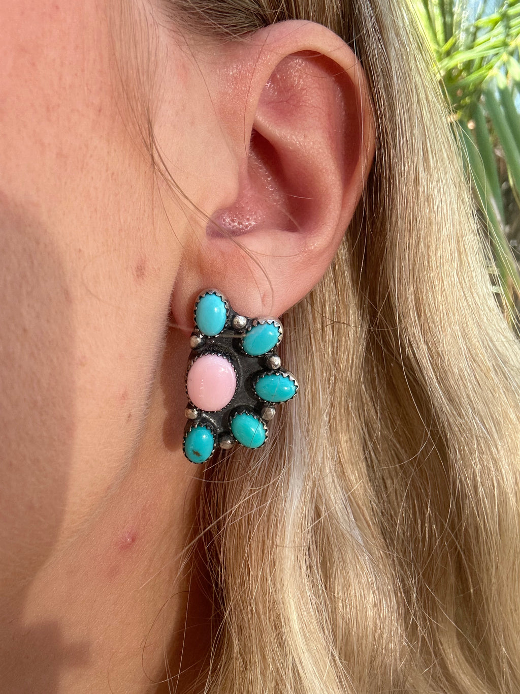 Pink Conch + Sonora Half Cluster Earrings