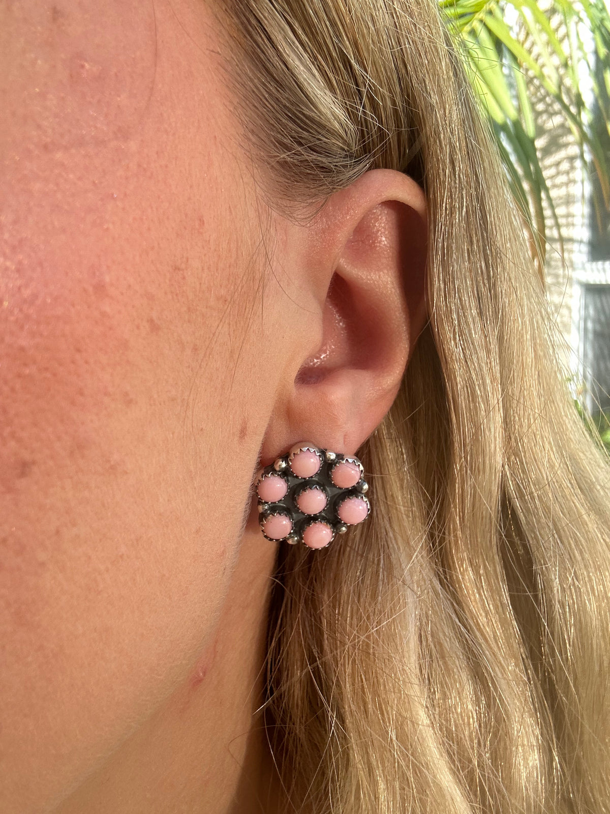 Pink Conch Cluster Earrings