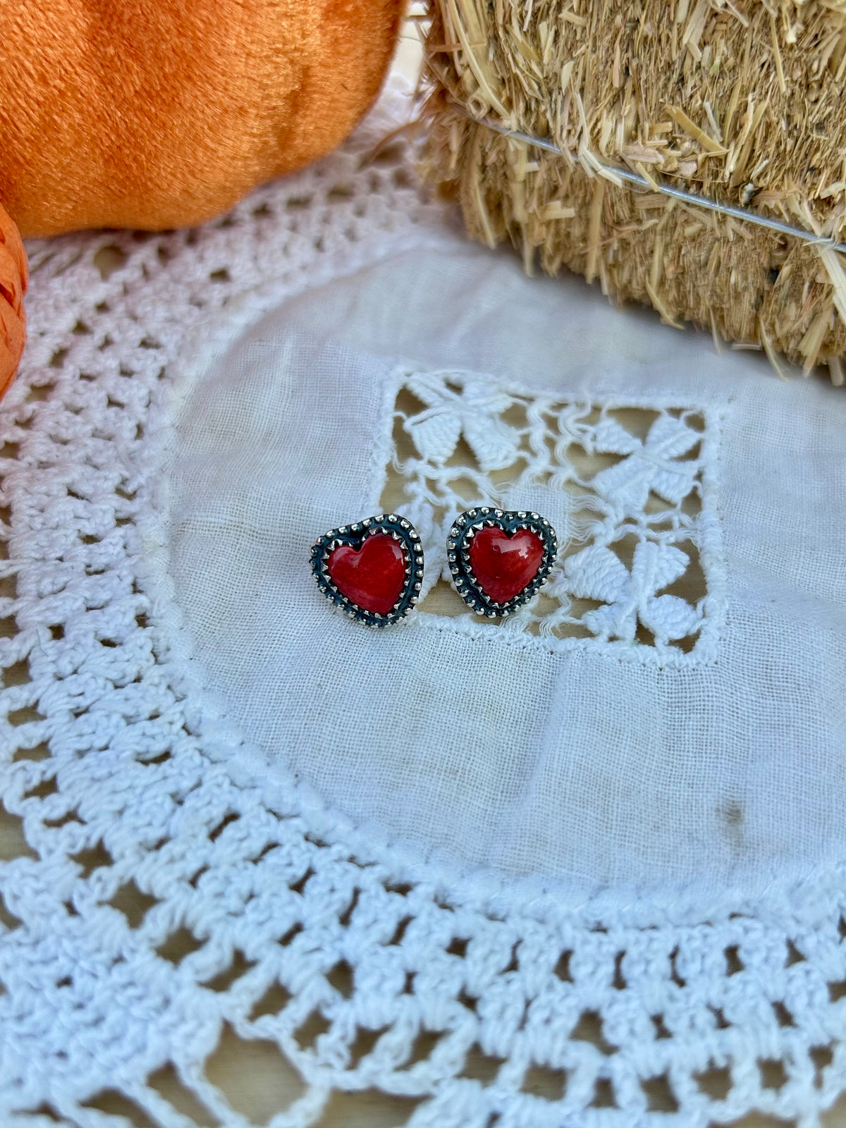 Red Spiny Heart Earrings