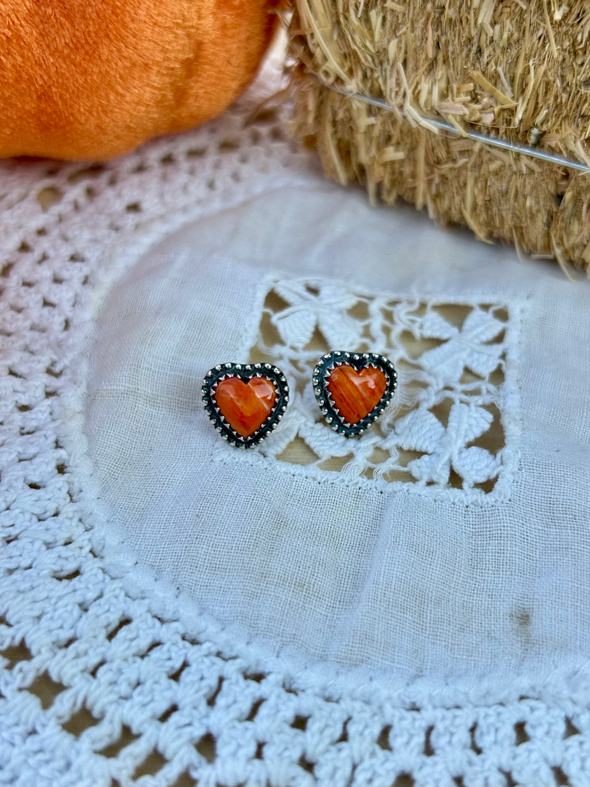 Orange Spiny Heart Earrings