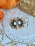 MOP + Orange Spiny Half Cluster Earrings
