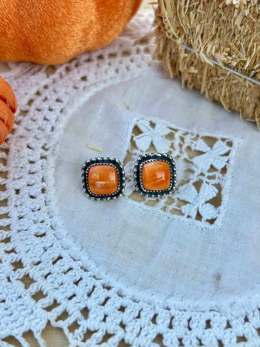 Orange Spiny Earrings