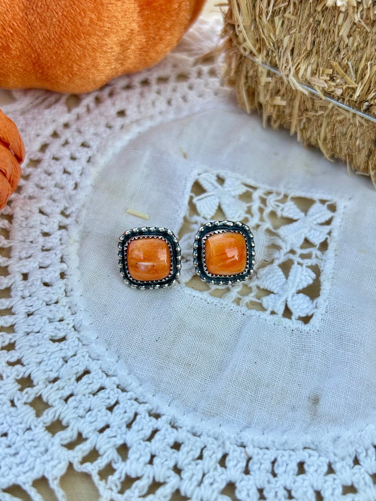 Orange Spiny Earrings