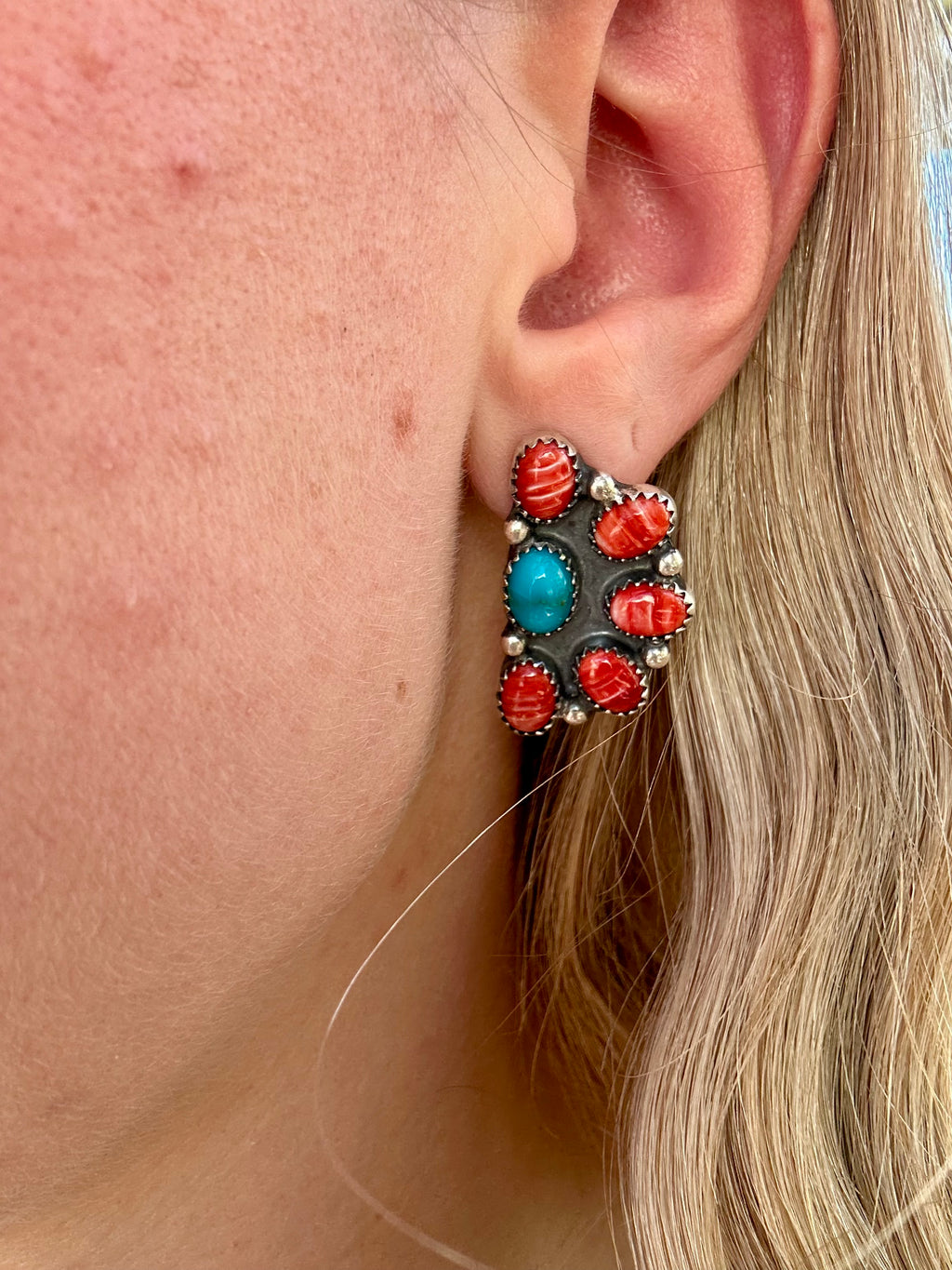 Sonora + Red Spiny Half Cluster Earrings