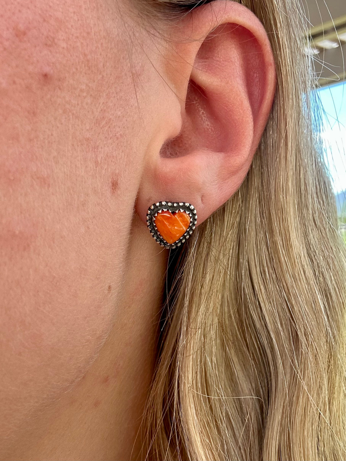 Orange Spiny Heart Earrings