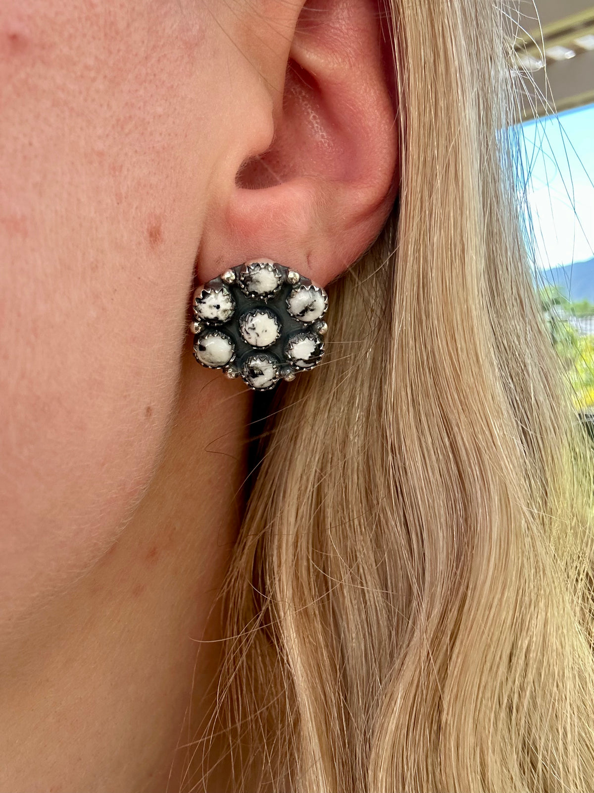 White Buffalo Cluster Earrings